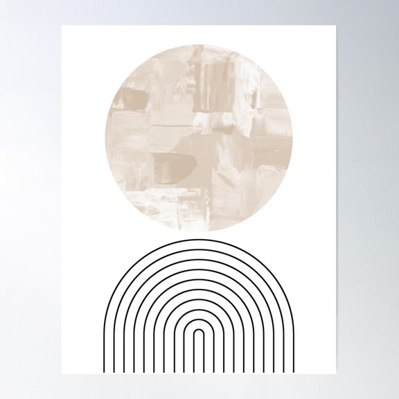 Geometric Shapes Mid Century Modern Art In Beige And Black Lines 1 Poster Wall Art, Modern Wall Decor For Living Room Bedroom, 8x12 UNFRAMED