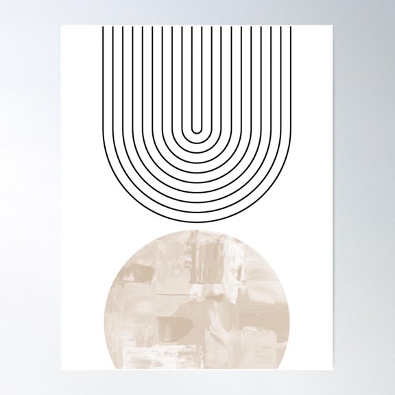 Geometric Shapes Mid Century Modern Art In Beige And Black Lines Poster Wall Art, Modern Wall Decor For Living Room Bedroom, 16x24 UNFRAMED