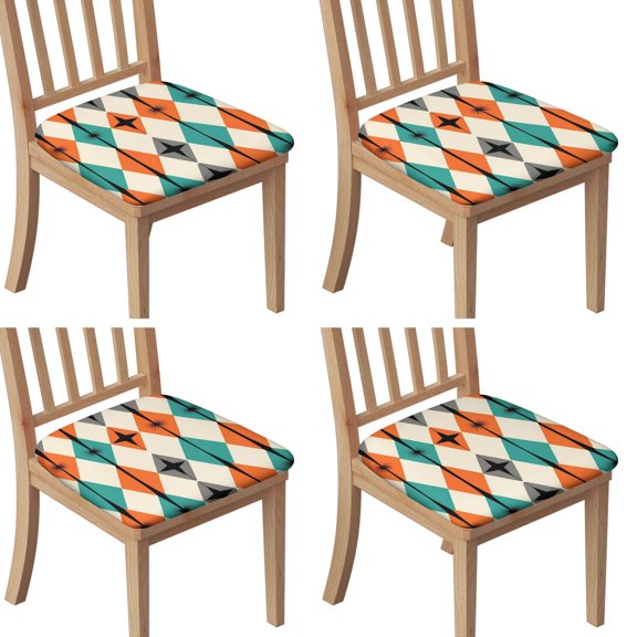 Geometric Shapes Pattern Seat Covers for Dining Room Chairs Set Of 4,Stretch Printed Washable Chair Seat Cover with Elastic Ties and Button,Removable Waterproof Couch Cushion Covers