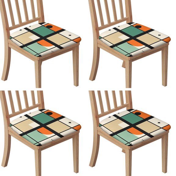 Geometric Shapes Pattern Seat Covers for Dining Room Chairs Set Of 4,Stretch Printed Washable Chair Seat Cover with Elastic Ties and Button,Removable Waterproof Couch Cushion Covers