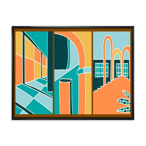 Geometric Shapes Vintage Style Building Windows 20 in x 12 in Framed Painting Canvas Art Print, by Designart