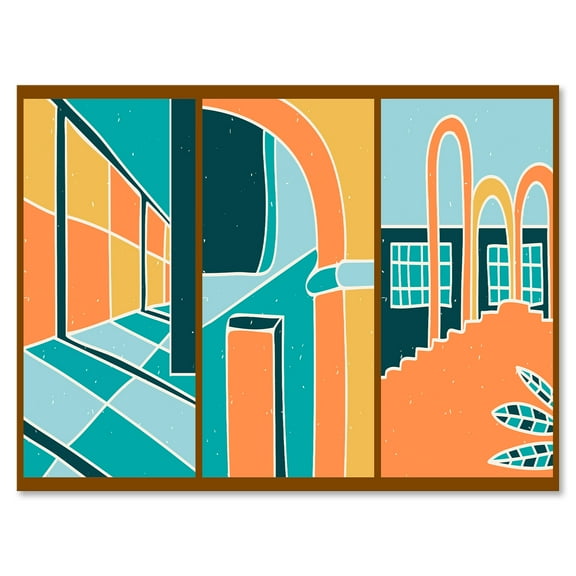 Geometric Shapes Vintage Style Building Windows 8 in x 12 in Painting Canvas Art Print, by Designart