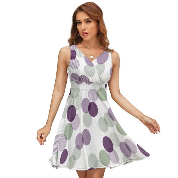 Geometric Shapes Watercolour Green Purple Grey Women's Tank Dress V Neck Sleeveless Summer Sundress