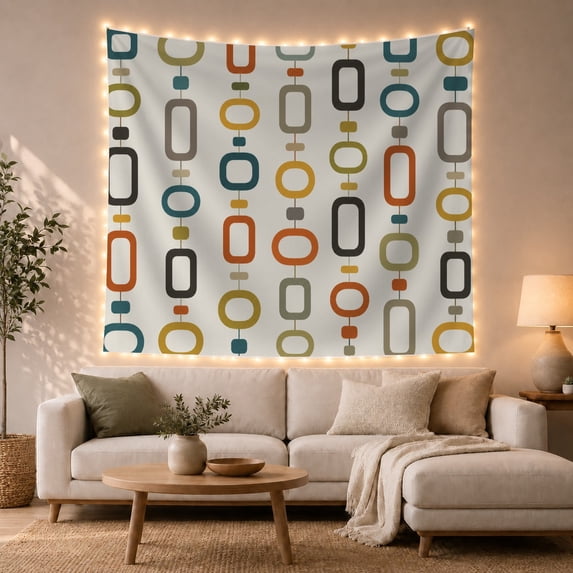 Geometric Shapes on White Background Nostalgic Retro for Home Decor Lovers Geometric Art Wall Decor Housewarming Gift Tapestry Wall Hanging for Living Room and Bedroom
