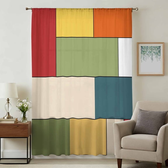 Geometric Sheer Curtains 108 Inches Extra Long for Living Room, Modern Abstract Art Boho Color Block Light Filtering Privacy Drapes, Breathable Semi Sheer Window Treatment for Floor to Ceiling Window