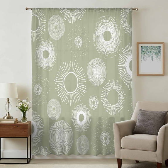 Geometric Sheer Curtains 84 Inches Long, Abstract Sage Green White Boho Circle Dot Light Filering Curtains, Breathable Simi Curtain Privacy Drapes for Living Room Bedroom Lightweight Window Treatment