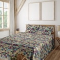 thumbnail image 1 of Ambesonne Geometric Fitted & Flat Sheet with Sham 3 Pcs Set, Surreal Quadrant Squares, Twin XL, Avocado Green Purple Teal, 1 of 5