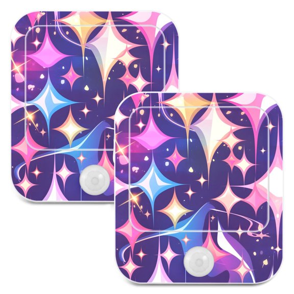 Geometric Shiny Pattern 2 Pack LED Motion Sensor Night Light Plug into Wall Auto Dusk to Dawn Adjustable Brightness for Kids Bedroom Hallway Nursery Room