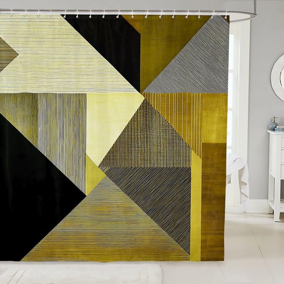 Geometric Shower Curtain for Bathroom Decor Triangle Patchwork Bath Curtain for Stalls Bathtubs Abstract Bathroom Accessories Yellow Black Waterproof Polyester Fabric with 12 Hooks 72"x72"