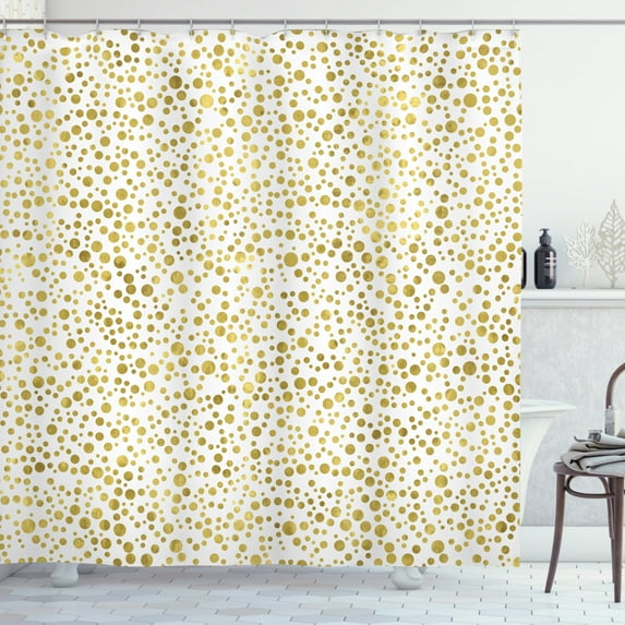 Geometric Shower Curtain, Celebration Themed Confetti Design in Multiple Size of Grungy Dots, Fabric Bathroom Set with Hooks, 69W X 75L Inches Long, Pale Coffee and White, by Ambesonne