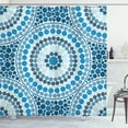 thumbnail image 1 of Geometric Shower Curtain, Concentric Circles Mosaic Tiles Consist of Smaller Dots in Blue Shades Design, Fabric Bathroom Set with Hooks, 69W X 70L Inches, Blue and White, by Ambesonne, 1 of 3