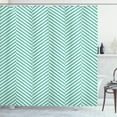 thumbnail image 1 of Geometric Shower Curtain, Geometric Line Pattern Zig Zag Stripes Chevron Style Minimalist Design, Fabric Bathroom Set with Hooks, 69W X 84L Inches Extra Long, Sea Green and White, by Ambesonne, 1 of 3