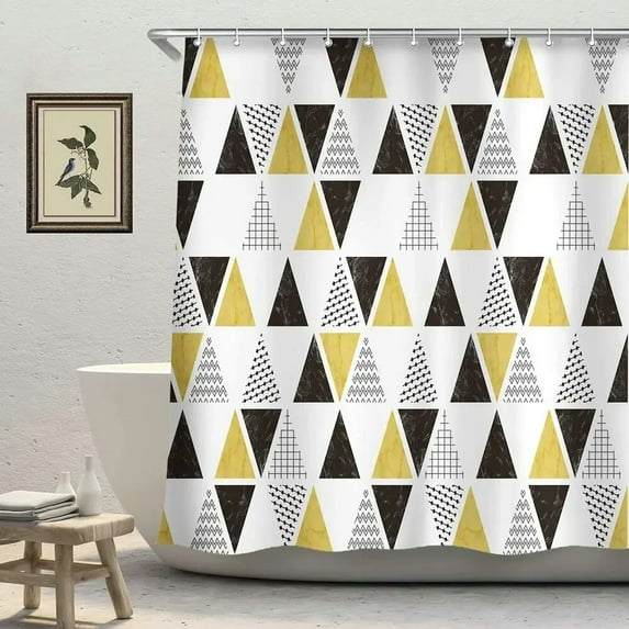 Geometric Shower Curtain Marble Triangle Texture Simple Black Yellow White Bathroom Decor With Polyester Fabric Screen