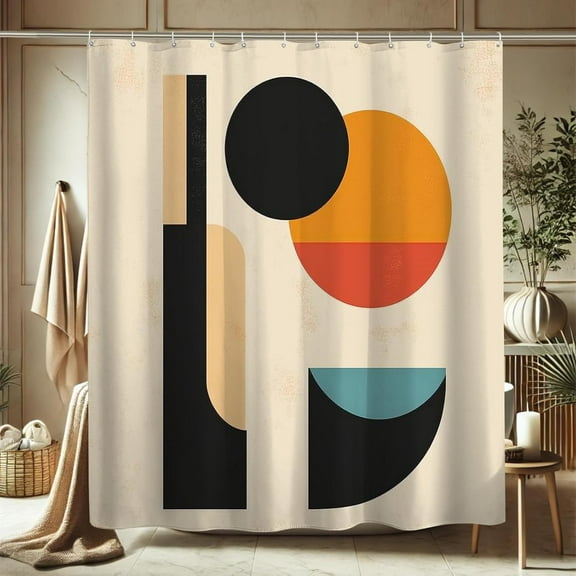 Geometric Shower Curtain,Modern Black Yellow Orange for Bathroom Decor,Summer Minimalistic Waterproof Fabric Shower Curtain Set with Hooks-36"W x 72"L (Pack of 1)