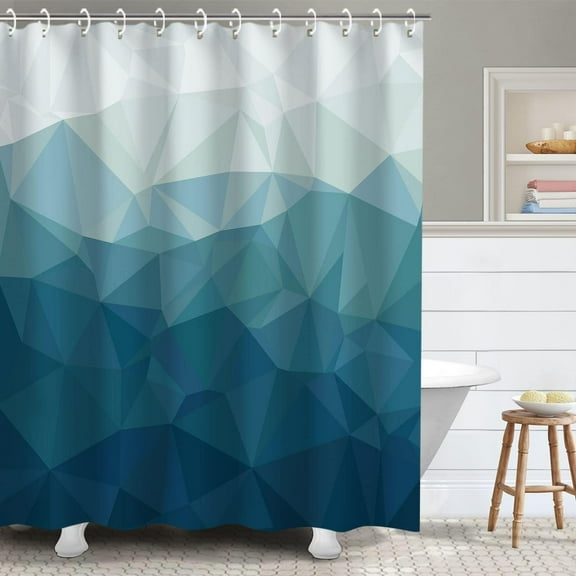 Geometric Shower Curtain Navy Blue Shower Curtain Grey Ombre Shower Curtain Mountain Modern Shower Curtains for Bathroom Contemporary Boys Bathroom Decor with 12 Hooks, 72" x 72" Inches