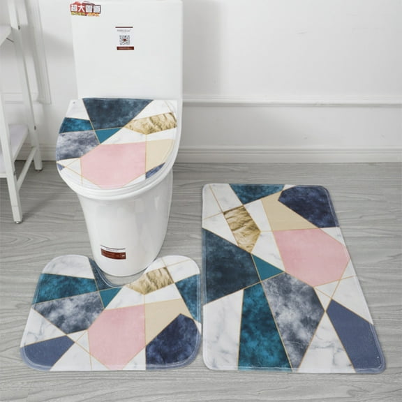Geometric Shower Curtain Set - Soft Plush Mats with Toilet Lid Cover and Non-Slip Rugs, Abstract 3Pcs Shower Curtain for Bathroom, Modern Simple Line Bathroom Decor, Vintage Accessories for Bathroom