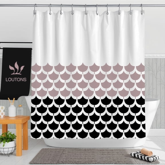 Geometric Shower Curtain in Black White & Pink - Stylish Bathroom Decor for Modern Spaces
