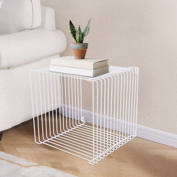 Geometric Side Table 35x35x35cm, White, Square End Table Accent Table, Modern Cube Table for Living Room, Small Coffee Table Nightstand, Metal Side Table