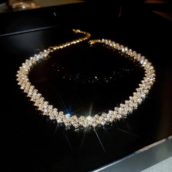 Geometric Golden Crystal Short Chain Choker Necklace Fashion Jewelry Statement Necklace