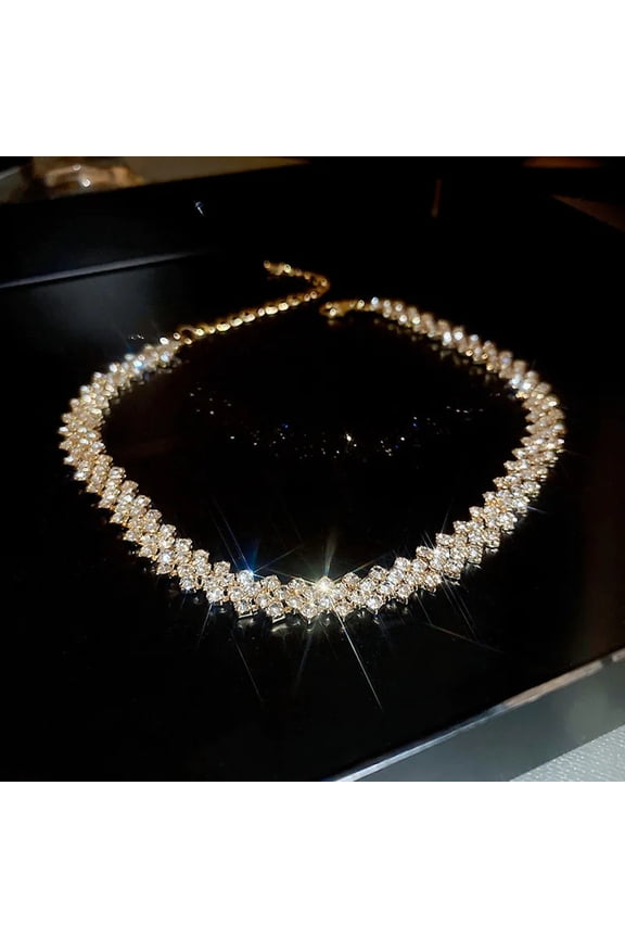 Geometric Golden Crystal Short Chain Choker Necklace Fashion Jewelry Statement Necklace