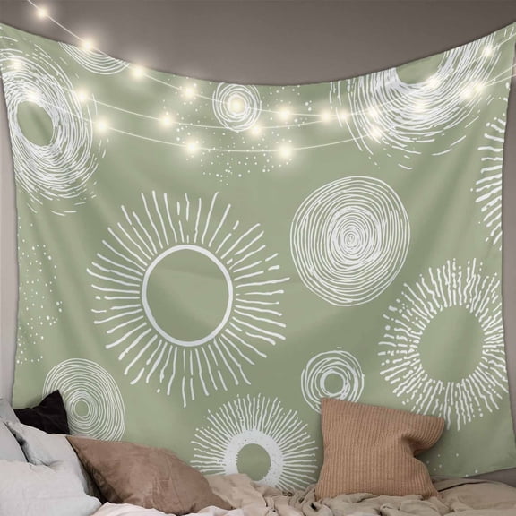 Geometric Small Tapestry for Bedroom Wall Hanging Tapestry, Abstract Sage Green White Boho Circle Dot Ceiling Backdrop Tapestries Poster Blanket Wall Decor for Teens Room Living Room Dorm 23" x 28"