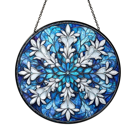 Geometric Snowflake Decorative Window Hanging – Stained Glass Style
