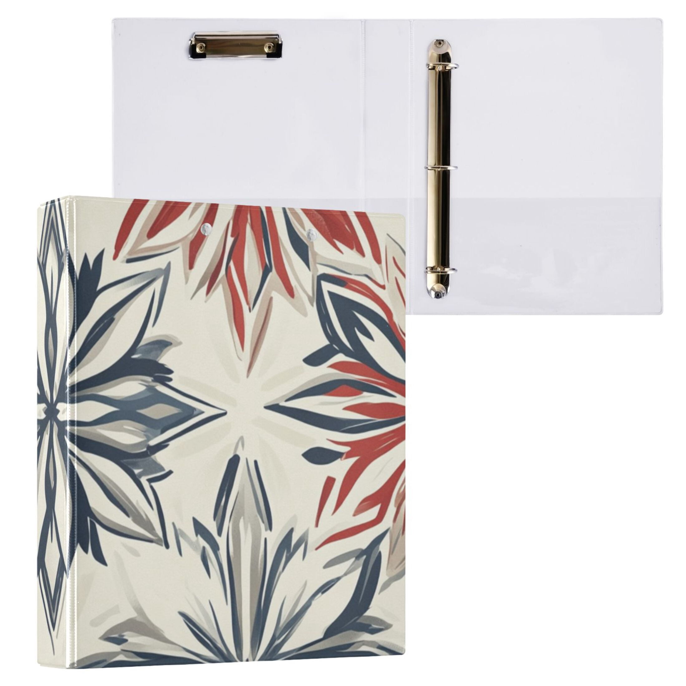 Geometric Snowflakes 3 Ring Binders 1.5 inch Hardcover File Folders with Interior Pockets A4 Size Organizer for School Office Hospital Set of 2