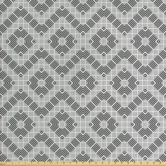 Geometric Sofa Upholstery Fabric by the Yard, Abstract Hatches and Dotted Look Pattern of Zigzags Squares Print, Decorative Fabric for DIY and Home Accents, Charcoal Grey and White by Ambesonne