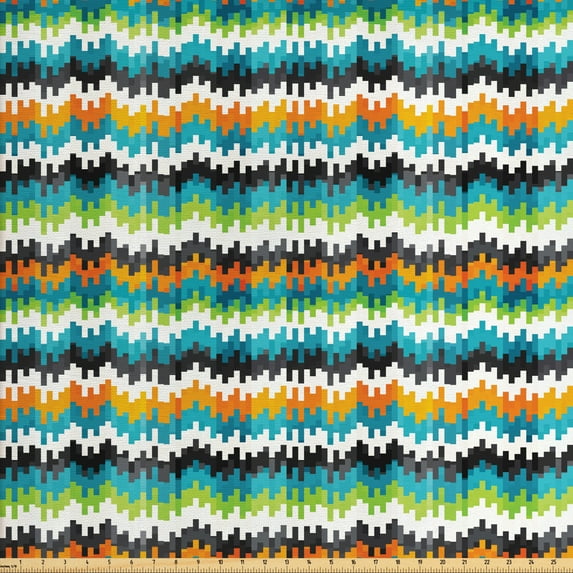 Geometric Sofa Upholstery Fabric by the Yard, Abstract Trippy Funky Digital Complex Forms Creative Mosaic Technology Motif, Decorative Fabric for DIY and Home Accents, Multicolor by Ambesonne