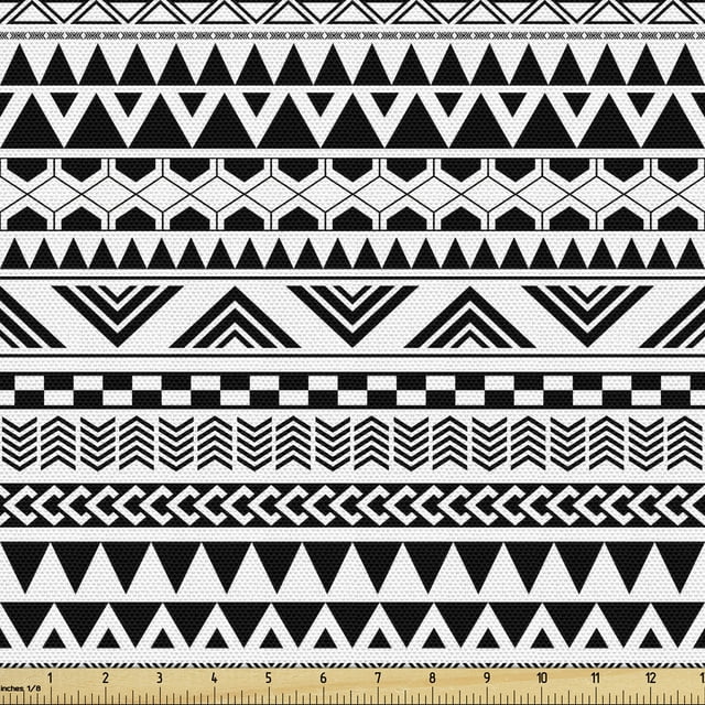 Geometric Sofa Upholstery Fabric by the Yard, Art of Various Shapes on a Plain Background Aztec Inspired Details, Decorative Fabric for DIY and Home Accents, Charcoal Grey White by Ambesonne