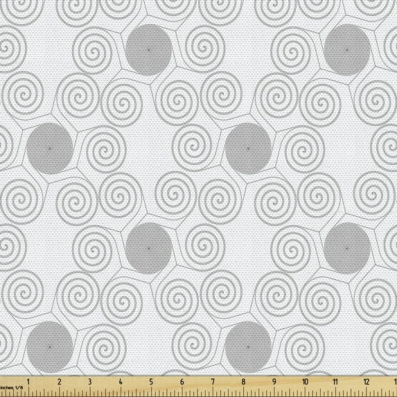 Ambesonne Geometric Fabric by the Yard Upholstery, Spiralling Rounds Art, 10 Yards, Taupe Grey Coconut