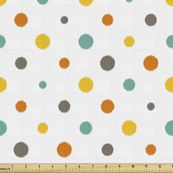 Ambesonne Geometric Fabric by the Yard Upholstery, Colorful Retro Polka Dots, 5 Yards, White Multicolor