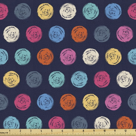 Ambesonne Geometric Fabric by the Yard Upholstery, Grunge Pattern Polka Dots, 10 Yards, Navy Blue and Multicolor