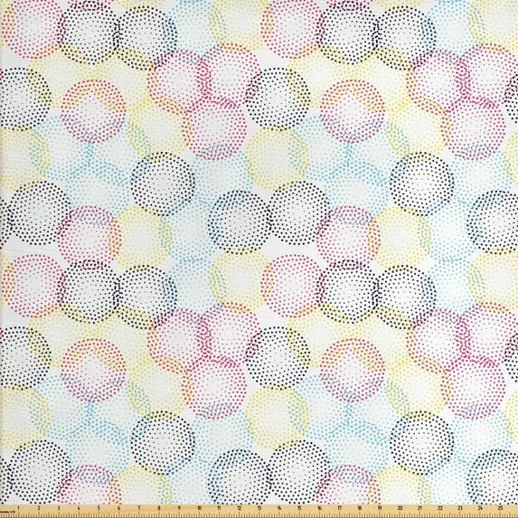 Ambesonne Geometric Fabric by the Yard Upholstery, Modern Pointillism Rounds, 5 Yards, White and Multicolor