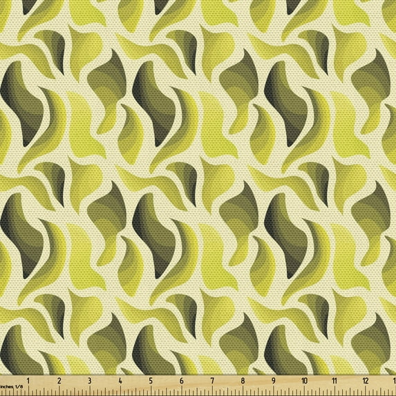 Geometric Sofa Upholstery Fabric by the Yard, Modern Ornament Asymmetrical AbstractShapes in Dark Green and Yellow Colors, Decorative Fabric for DIY and Home Accents, Multicolor by Ambesonne