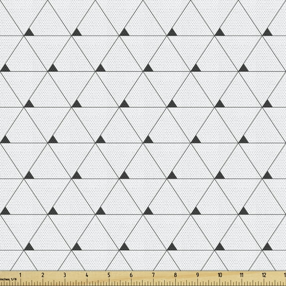 Ambesonne Geometric Fabric by the Yard Upholstery, Modern Triangles Grid, 2 Yards, Charcoal Grey Coconut