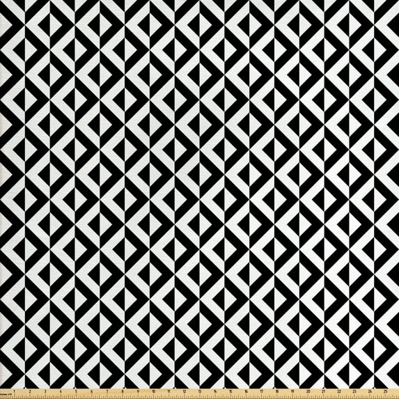 Ambesonne Geometric Fabric by the Yard Upholstery, Ornamental Squares, 10 Yards, Black White