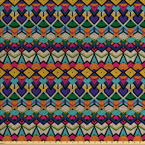 Ambesonne Geometric Fabric by the Yard Upholstery, Lines Half Circles, 3 Yards, Multicolor