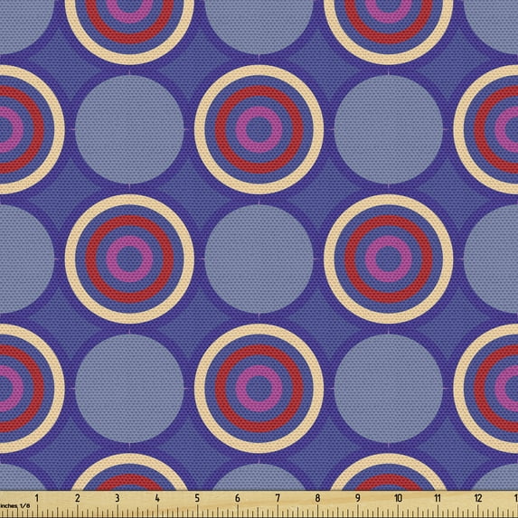 Ambesonne Geometric Fabric by the Yard Upholstery, Abstract Retro Rounds, 5 Yards, Dark Violet Multicolor