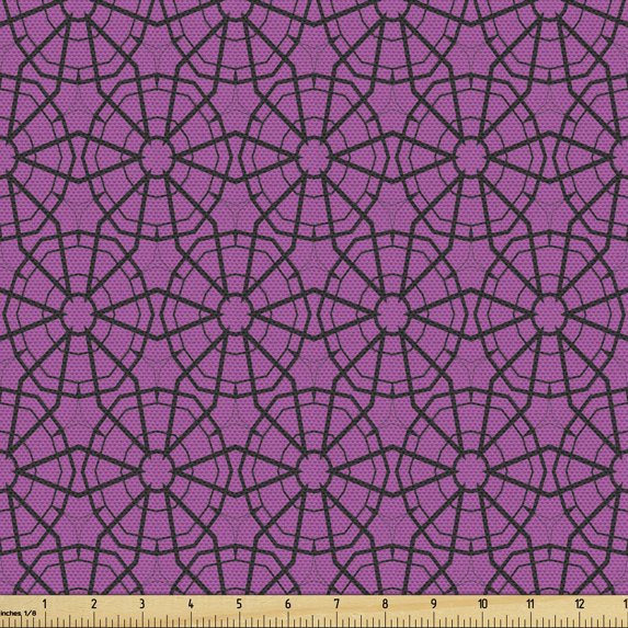 Geometric Sofa Upholstery Fabric by the Yard, Rounded Hexagonal Geometric Forms Funky Groovy Contemporary Design, Decorative Fabric for DIY and Home Accents, Fuchsia and Charcoal Grey by Ambesonne