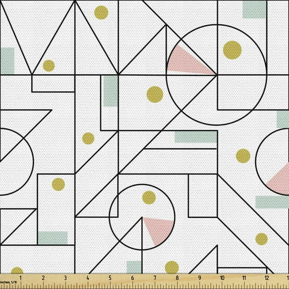 Ambesonne Geometric Fabric by the Yard Upholstery, Shapes with Polka Dots, 1 Yard, Charcoal Grey Blush