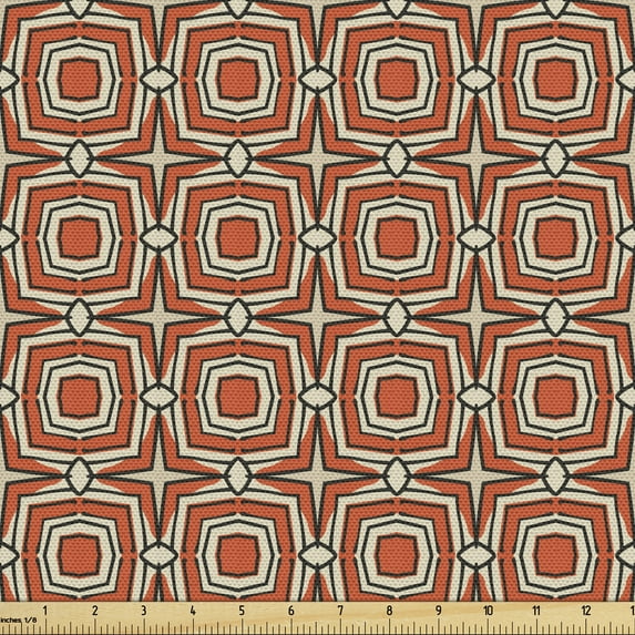 Ambesonne Geometric Fabric by the Yard Upholstery, Squares Rhombuses, 1 Yard, Burnt Sienna Beige