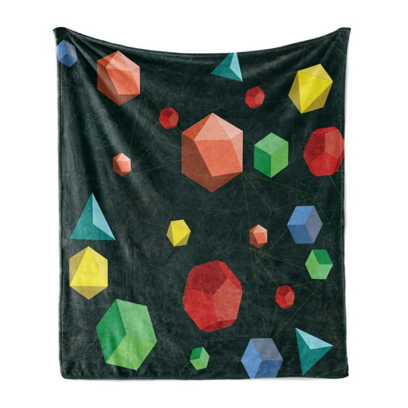 Geometric Soft Flannel Fleece Blanket, Geometric 3D Styled Shapes in Vivid Colors Icosahedron Tetrahedron and Octahedron, Cozy Plush for Indoor and Outdoor Use, 50" x 60", Multicolor, by Ambesonne