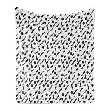 Geometric Soft Flannel Fleece Blanket, Abstract Avant Garde Pattern of Minimalist Geometric Shapes and Zigzags, Cozy Plush for Indoor and Outdoor Use, 70" x 90", Charcoal Grey White, by Ambesonne