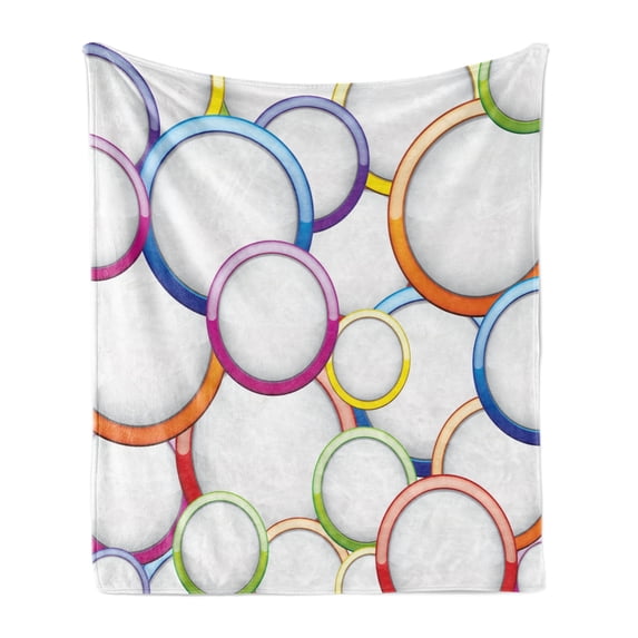 Geometric Soft Flannel Fleece Blanket, Abstract Chained Colorful Bubbles and Circles Round Patterns Contemporary Artwork, Cozy Plush for Indoor and Outdoor Use, 50" x 60", Multicolor, by Ambesonne