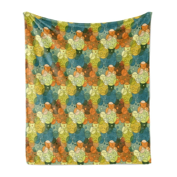 Geometric Soft Flannel Fleece Blanket, Abstract Circular Composition with Dots Simplistic Arrangement Modern Art Design, Cozy Plush for Indoor and Outdoor Use, 60" x 80", Multicolor, by Ambesonne
