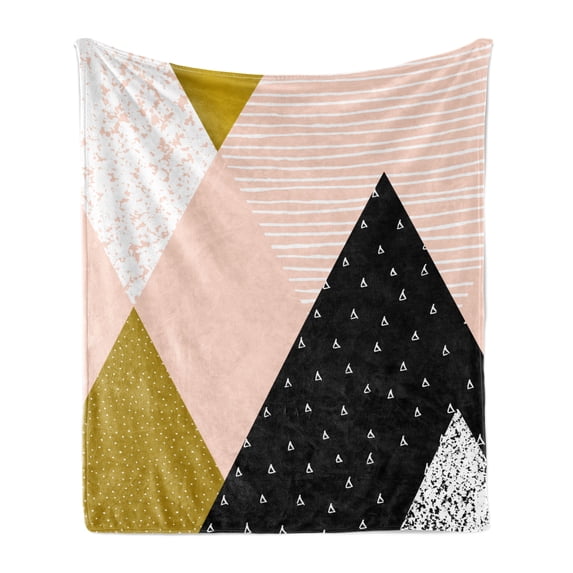 Geometric Soft Flannel Fleece Blanket, Abstract Composition Hand Drawn Vintage Texture Dots Lines Triangles Modern Art, Cozy Plush for Indoor and Outdoor Use, 70" x 90", Multicolor, by Ambesonne