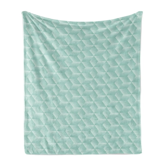 Geometric Soft Flannel Fleece Blanket, Abstract Design Monochrome Repetitive Rhombus Pattern in Halftone Effect, Cozy Plush for Indoor and Outdoor Use, 60" x 80", Pale Seafoam White, by Ambesonne