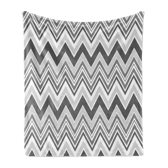Geometric Soft Flannel Fleece Blanket, Abstract Geometrical Repeating Zig Zag Chevron V-Shaped Stripes Demonstration, Cozy Plush for Indoor and Outdoor Use, 50" x 70", Grey and White, by Ambesonne