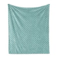 thumbnail image 1 of Geometric Soft Flannel Fleece Blanket, Abstract Latticework with Involuted Round Shapes and Four-Petal Flowers, Cozy Plush for Indoor and Outdoor Use, 70" x 90", Pale Grey and Teal, by Ambesonne, 1 of 6